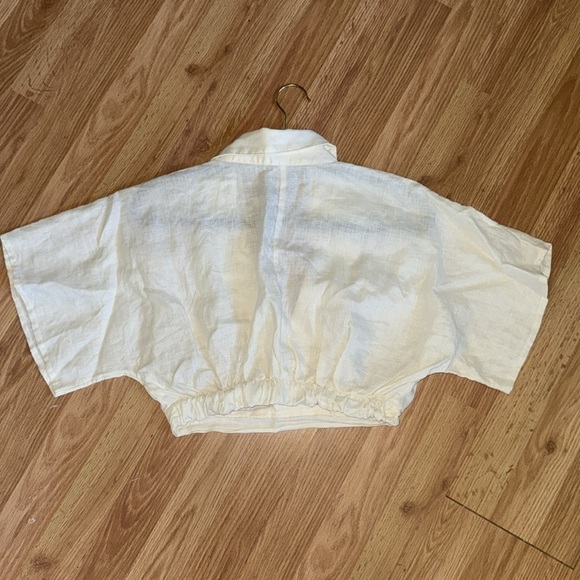 Studio F Linen Crop Blouse Size Small - Picture 5 of 7